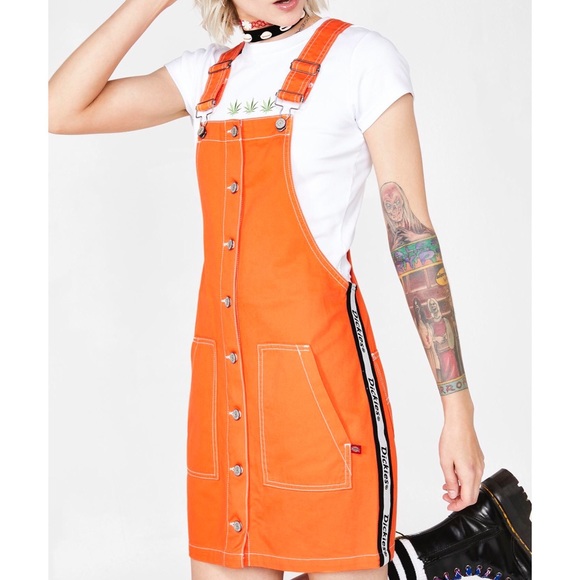 orange overall skirt